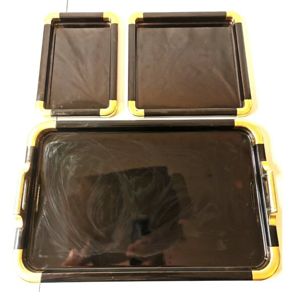 Serving Trays Nesting trio from the 1970s Hollywood Regency Style Made in Japan - Picture 3 of 10